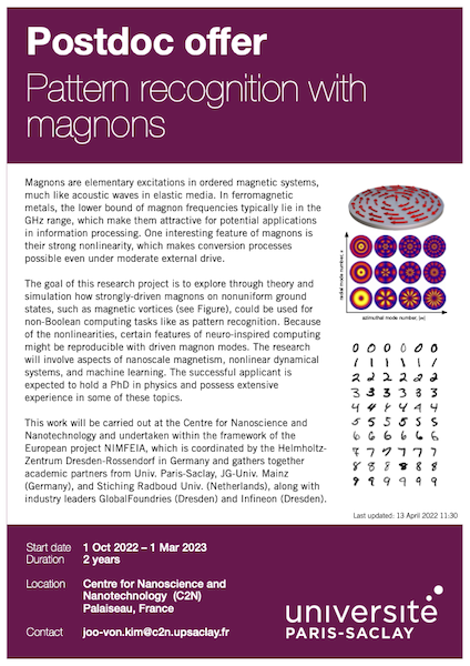 Postdoc offer - Pattern recognition with magnons [Link]